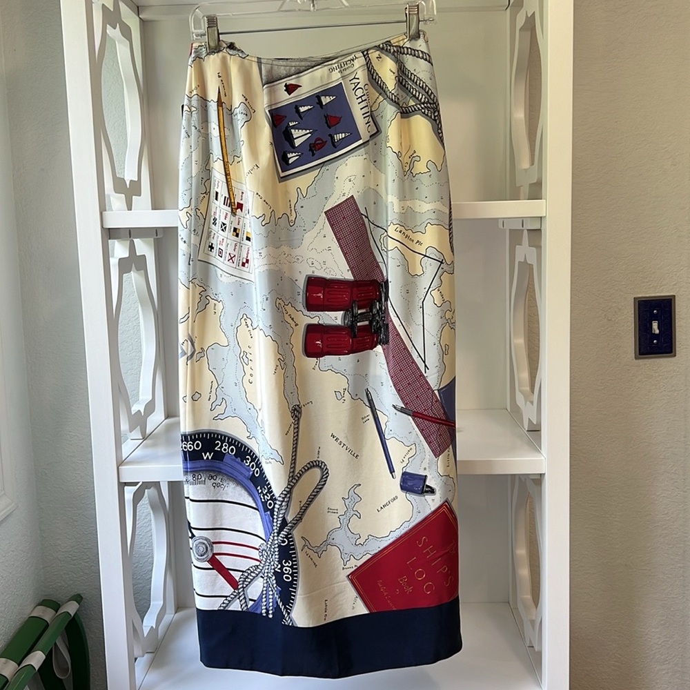 NWT Lauren Ralph Lauren 100% Silk Nautical Yachting Wrap Skirt Vintage Size 8 - Picture 3 of 10